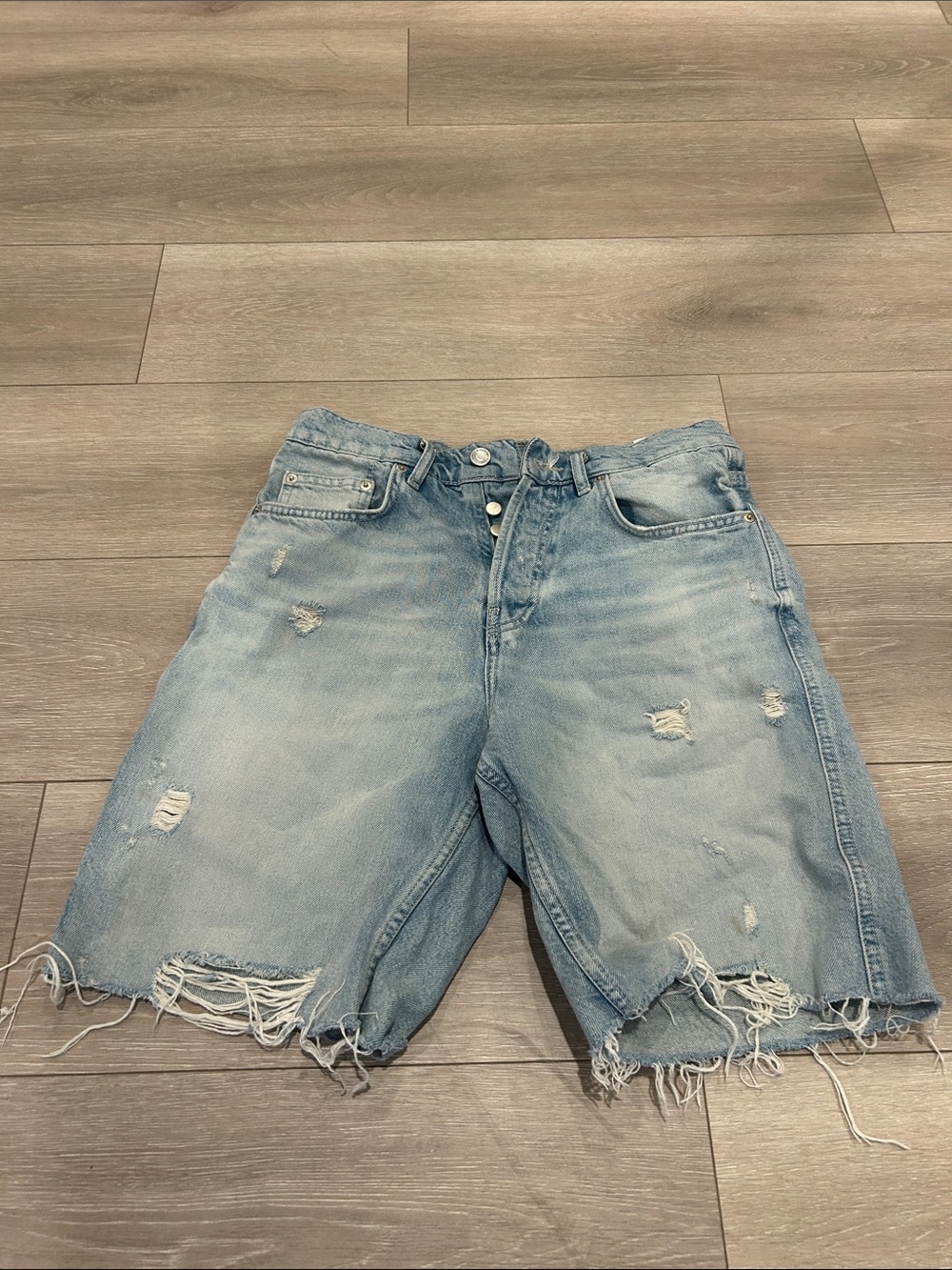 Zara Light Blue Distressed Denim Shorts